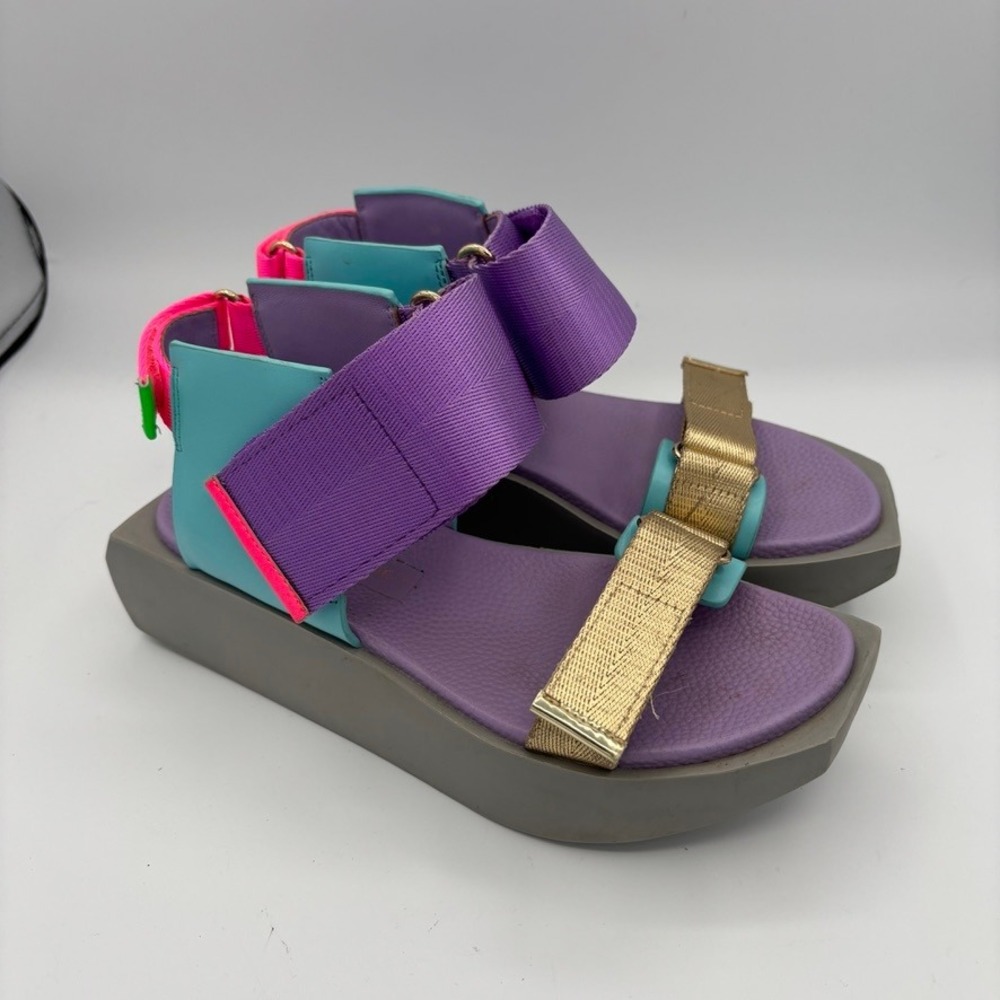 United Nude Delta Run Sandals EUC Sz 37 Purple Multi Platform Wedge Strappy